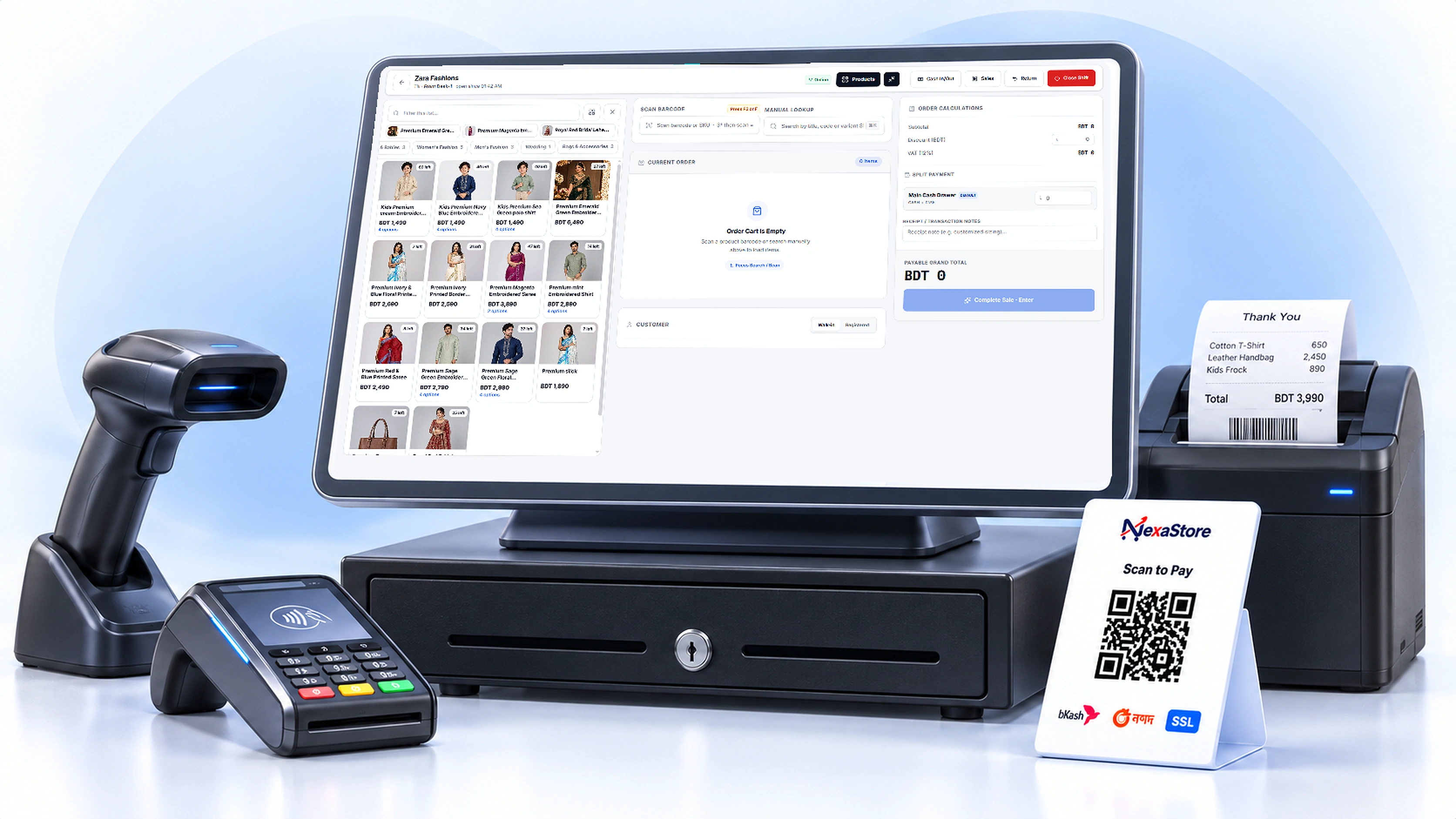 Payments & point of sale — the NexaStore admin at /admin/pos